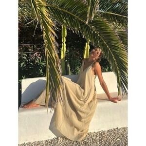 Commense Double Layers V-neck Long Dress color Apricot size L